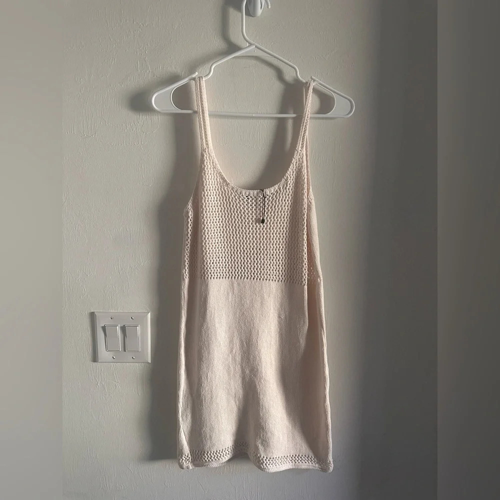 Zara White‎ Crochet Mini Knit Dress Sz L - Picture 3 of 5